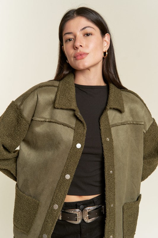 Plus Faux Fur and Suede Jacket king-general-store-5710.myshopify.com