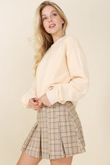 Beige Check Plaid Pleated Mini Skirt king-general-store-5710.myshopify.com