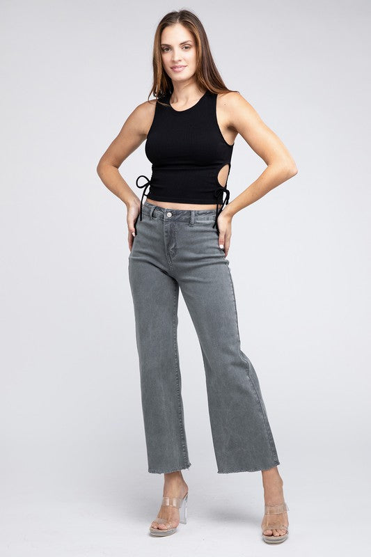 Acid Wash Frayed Cutoff Hem Straight Wide Pants king-general-store-5710.myshopify.com