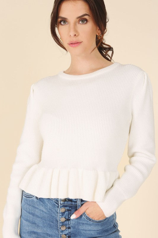 Peplum Round Neck Sweater Top