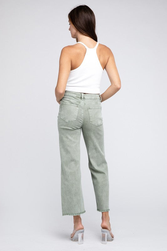 Acid Wash Frayed Cutoff Hem Straight Wide Pants king-general-store-5710.myshopify.com