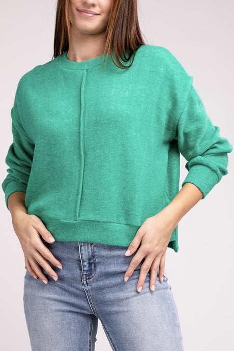 Brushed Melange Hacci Hi-Low Hem Sweater king-general-store-5710.myshopify.com