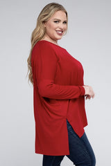 Plus Dolman Sleeve V-Neck Side Slit Hi-Low Hem Top king-general-store-5710.myshopify.com