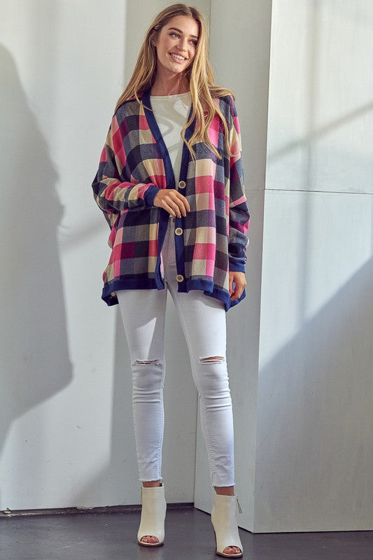 PLAID BUTTONDOWN BOXY CARDIGAN