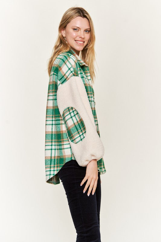 Multi Plaid Fuzzy Sleeve Jacket king-general-store-5710.myshopify.com