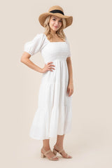 Tiered Long Dress with Puff Sleeves