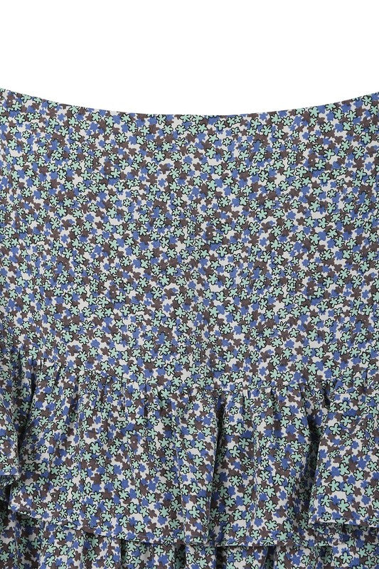 Blue Floral Tiered Skirt king-general-store-5710.myshopify.com