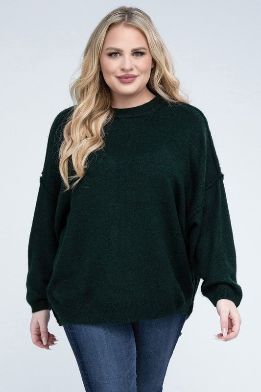 Plus Oversized Round Neck Raw Seam Melange Sweater king-general-store-5710.myshopify.com