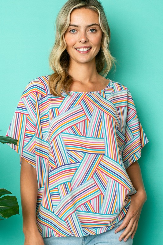 MULTI GEO PRINT WOVEN KIMONO TOP