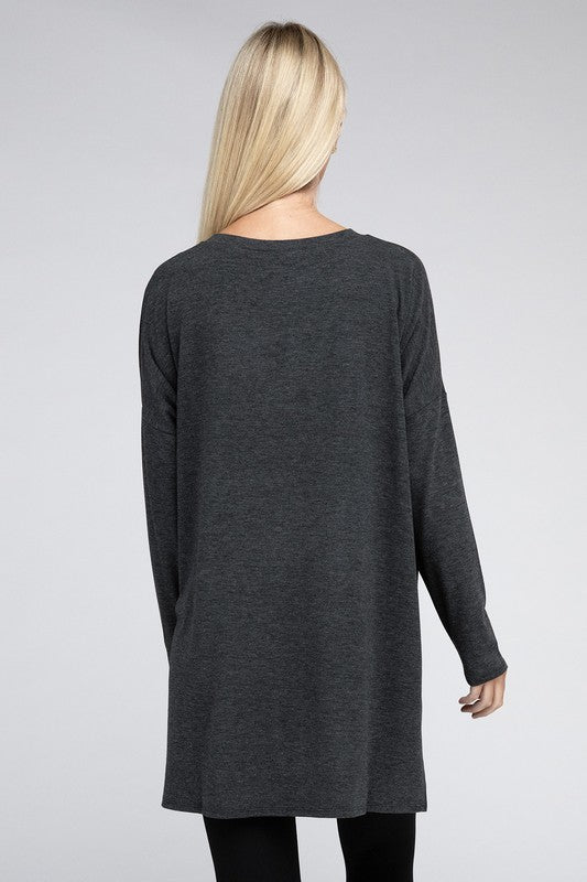 Dolman Long Sleeve V-Neck Side Slit Hi-Low Hem Top king-general-store-5710.myshopify.com