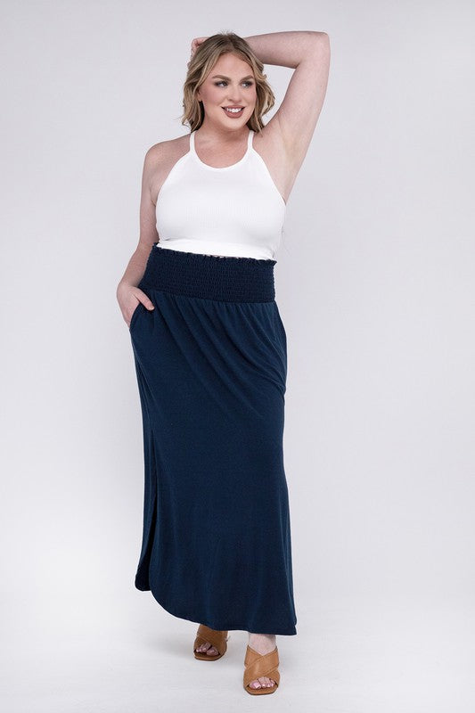 Plus Smocked Waist Side Slit Maxi Skirt with Pockets king-general-store-5710.myshopify.com