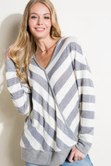 HACCI SLUB STRIPE V NECK TOP