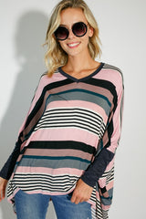 MULTI ENGINEERING STRIPE PRINT JERSEY OVERSIZE BOX TOP