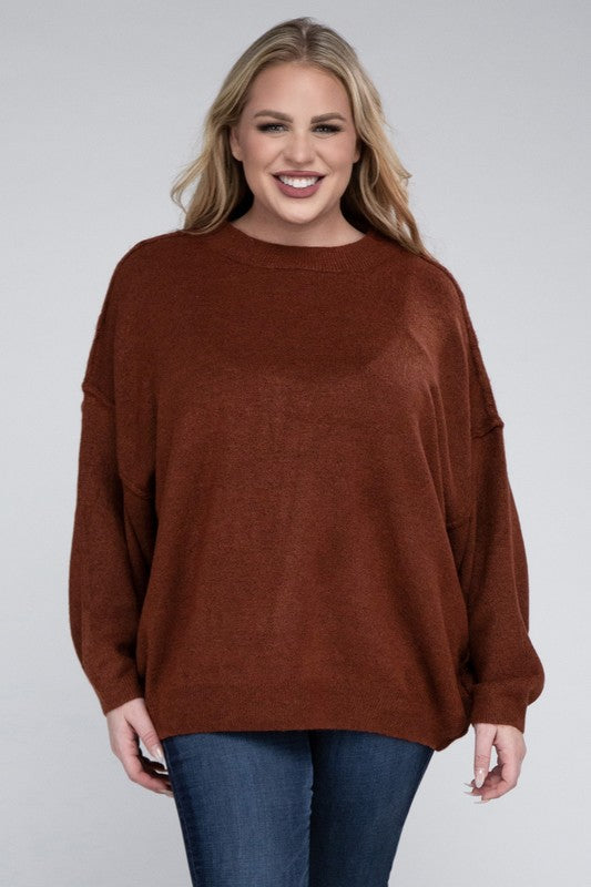 Plus Oversized Round Neck Raw Seam Melange Sweater king-general-store-5710.myshopify.com