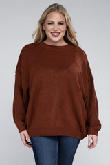 Plus Oversized Round Neck Raw Seam Melange Sweater king-general-store-5710.myshopify.com