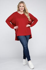 Plus Dolman Sleeve V-Neck Side Slit Hi-Low Hem Top king-general-store-5710.myshopify.com