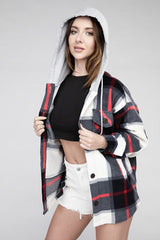 Plaid Drawstring Hooded Fleece Shacket king-general-store-5710.myshopify.com