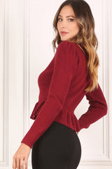 Peplum Round Neck Sweater Top