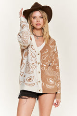 Plus Heart Paisley Color Block Cardigan king-general-store-5710.myshopify.com