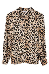 Long Sleeve Satin Leopard Blouse