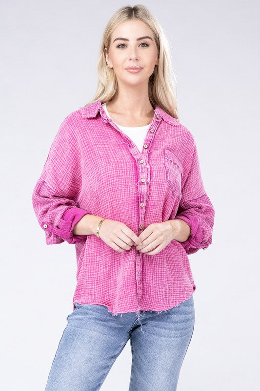 Washed Double Gauze Button Down Shirt king-general-store-5710.myshopify.com