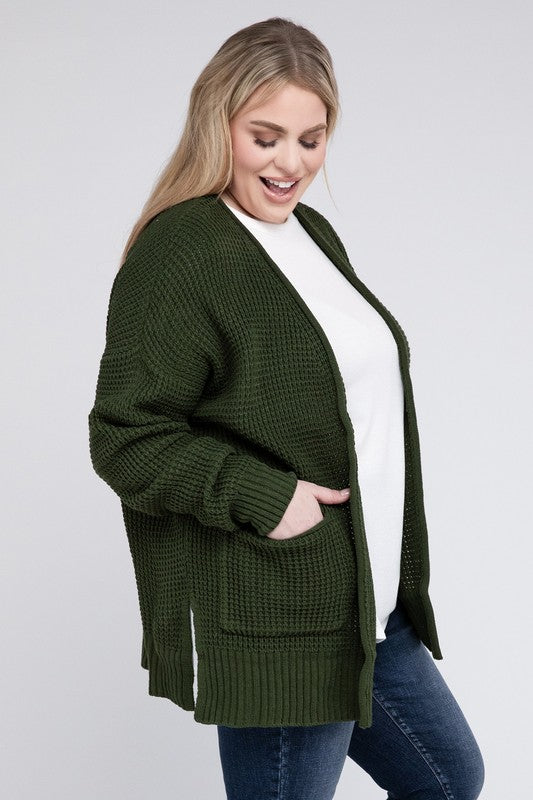 Plus Low Gauge Waffle Open Cardigan Sweater king-general-store-5710.myshopify.com