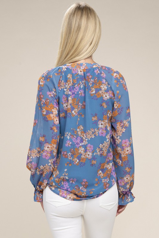 Floral Long Sleeve Chiffon Blouse