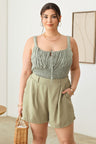 Zenobia Sage Plus Size Half Elastic Waist Shorts with Pockets