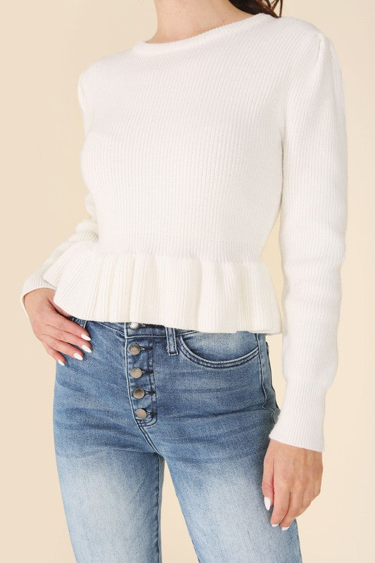 Peplum Round Neck Sweater Top