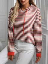 Mandy Striped Long Sleeve Hooded Knit Top