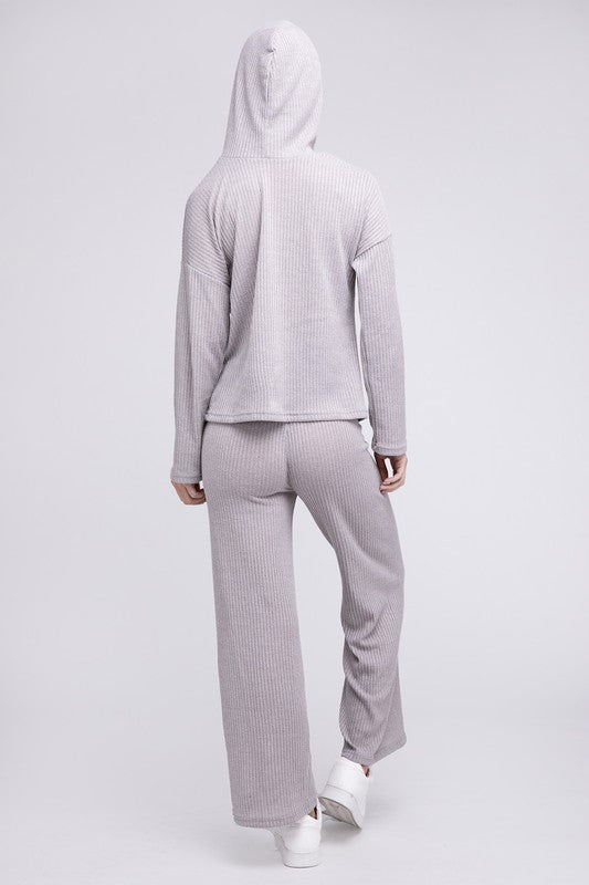 Hooded Textured Top and Pants Set