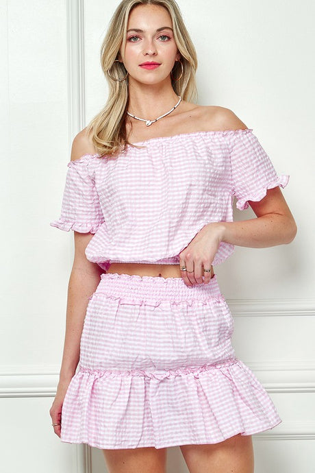 GINGHAM SEERSUCKER TOP AND SKIRT SET