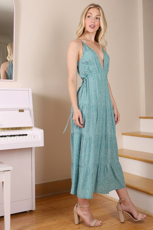 Green Polka Dot V-Neck Tiered Maxi Dress king-general-store-5710.myshopify.com