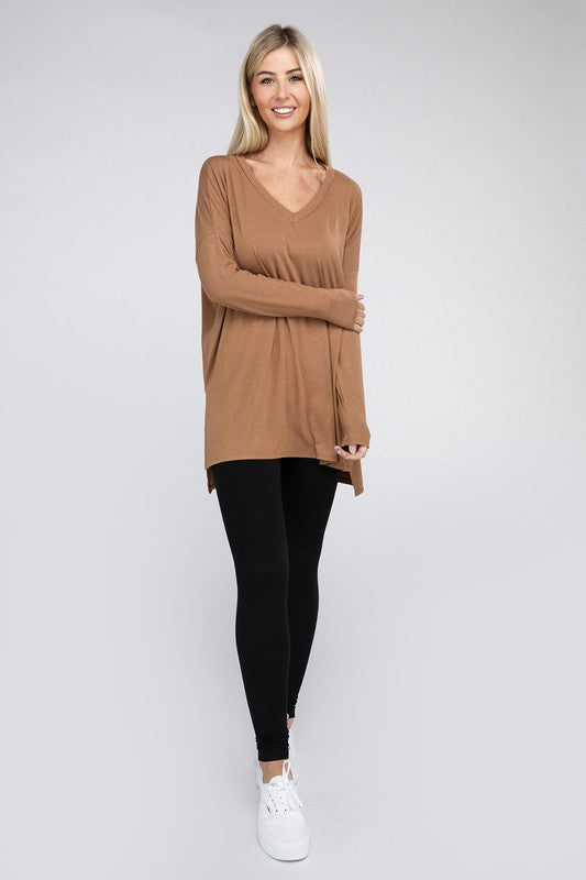 Dolman Long Sleeve V-Neck Side Slit Hi-Low Hem Top king-general-store-5710.myshopify.com