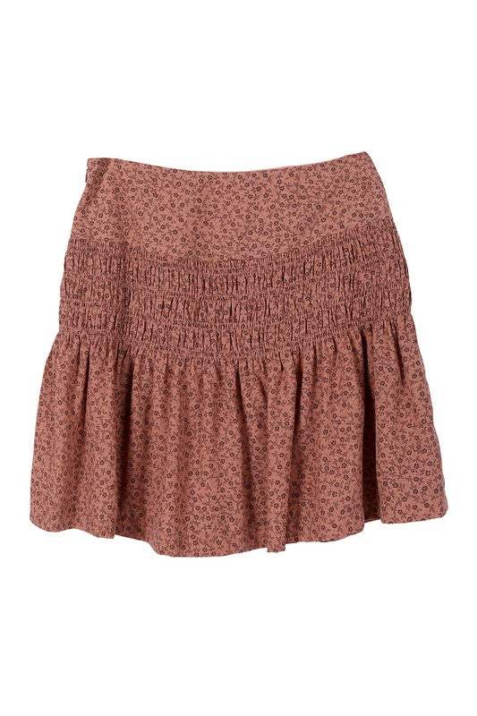 Brown Floral Smocked Skirt king-general-store-5710.myshopify.com