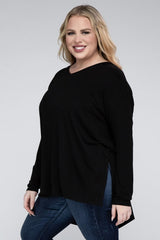 Plus Dolman Sleeve V-Neck Side Slit Hi-Low Hem Top king-general-store-5710.myshopify.com