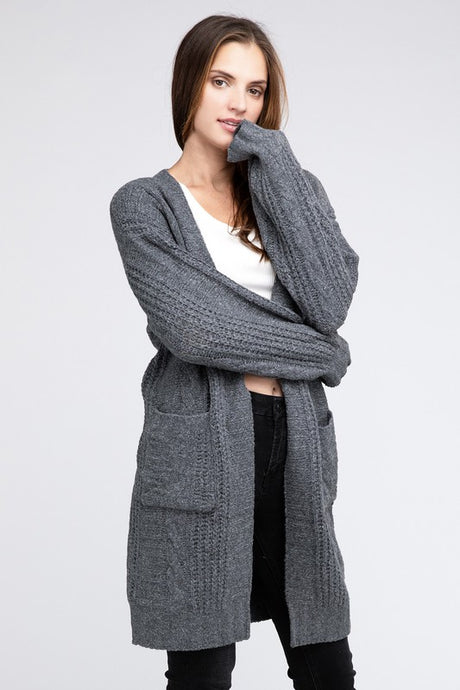 Twist Knitted Open Front Cardigan With Pockets king-general-store-5710.myshopify.com