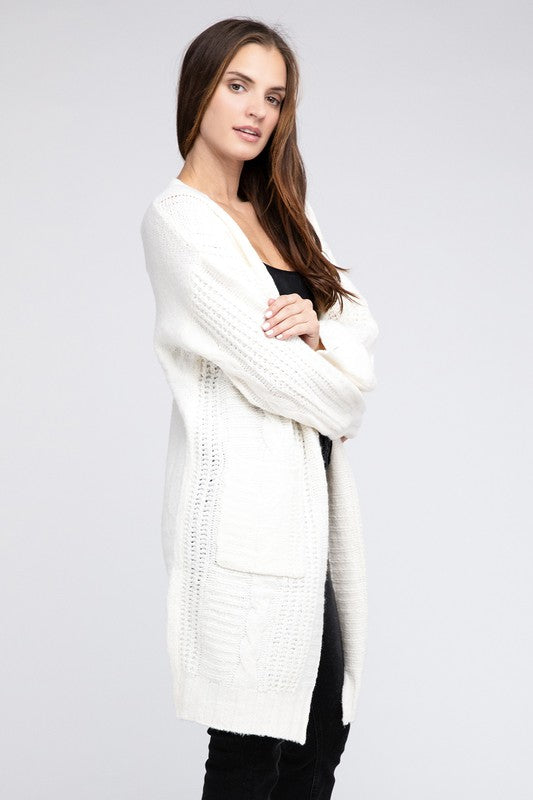 Twist Knitted Open Front Cardigan With Pockets king-general-store-5710.myshopify.com