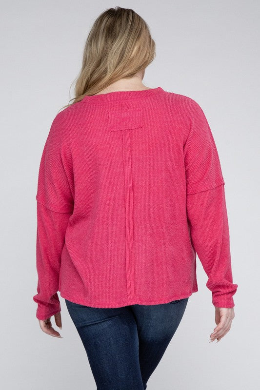 Plus Ribbed Brushed Melange Hacci Sweater king-general-store-5710.myshopify.com