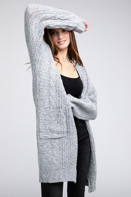 Twist Knitted Open Front Cardigan With Pockets king-general-store-5710.myshopify.com