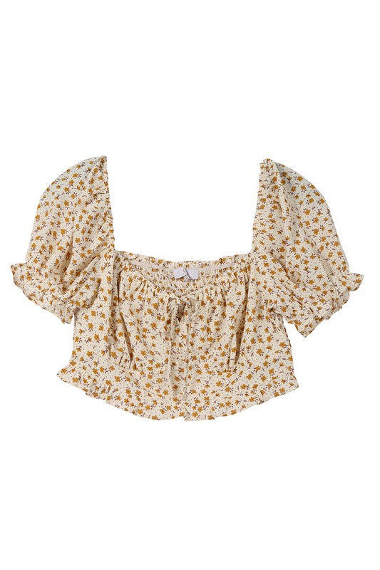 Yellow Floral Puff Dressy Top king-general-store-5710.myshopify.com