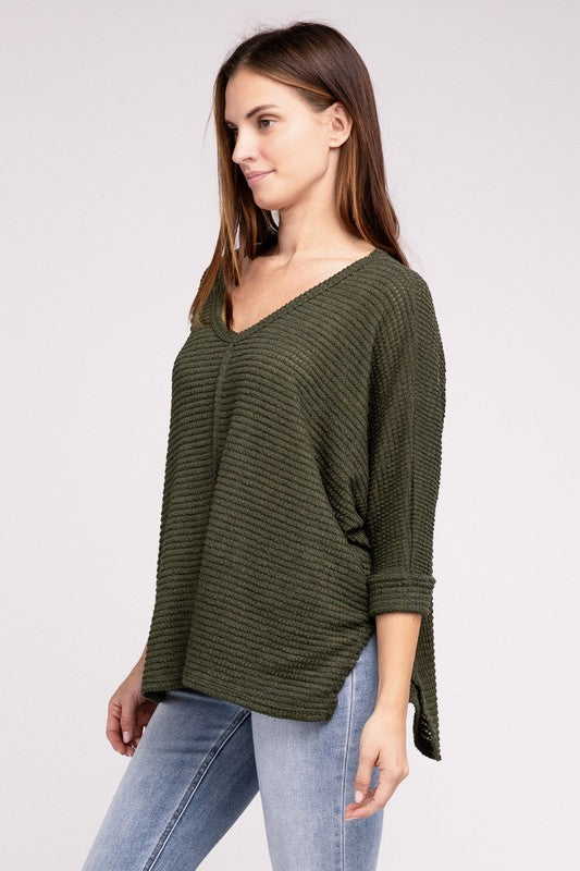 V-Neck Hi-Low Hem Jacquard Sweater king-general-store-5710.myshopify.com