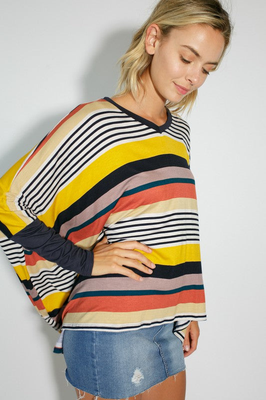 MULTI ENGINEERING STRIPE PRINT JERSEY OVERSIZE BOX TOP