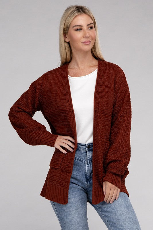 Low Gauge Waffle Open Cardigan Sweater king-general-store-5710.myshopify.com