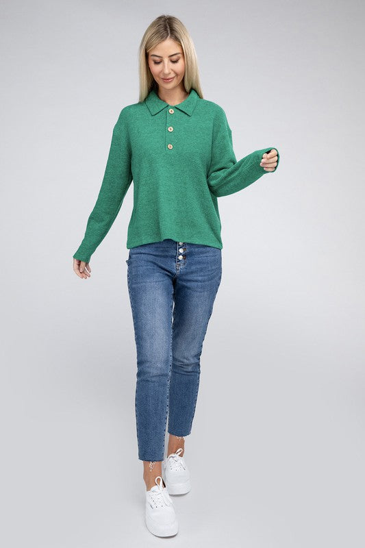 Brushed Melange Hacci Collared Sweater king-general-store-5710.myshopify.com