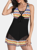 Geometric Wide Strap One-Piece Swimwear