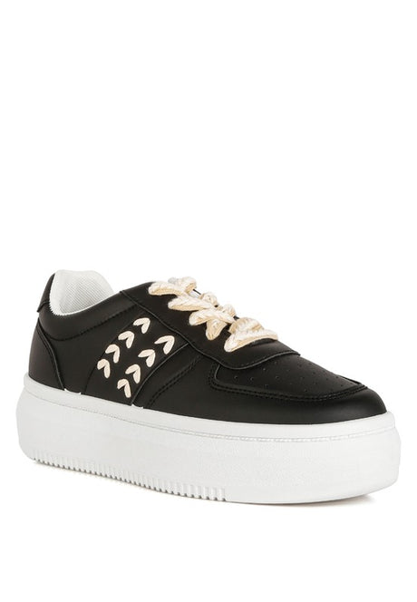 Monigue Faux Leather Cross Stitch Detail Sneakers king-general-store-5710.myshopify.com