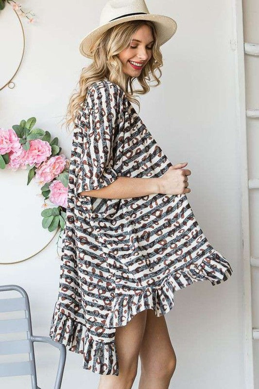 Animal Print Hi-Lo Ruffle Kimono