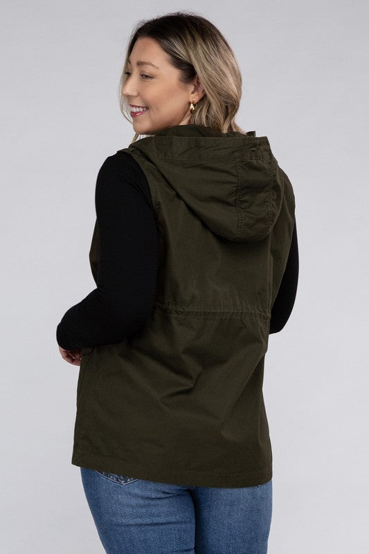 Plus Drawstring Waist Military Hoodie Vest king-general-store-5710.myshopify.com