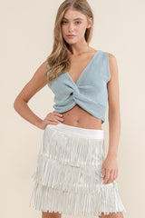 Rhinestone Suede Fringe Mini Skirt